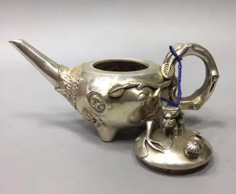 Collectible archaize white copper monkey teapot craft statue