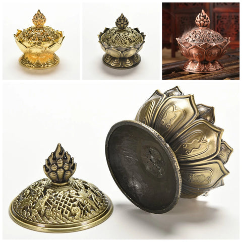 1Pc Holy Tibetan Lotus Incense Burner Alloy Bronze Mini Incense Burner Incensory Metal Craft Home Decor 7.8*7.2*6.0cm