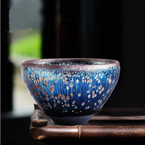 Jianzhan Blue Star Tenmokus Cup Yuteki Natural Glaze China Song Dynasty Craft Ceramic Tea Bowl intangible cultural heritage