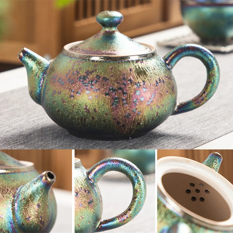 Jianzhan creative tea pot kiln change pottery pot with matching tea cup Chinese kungfu tea set