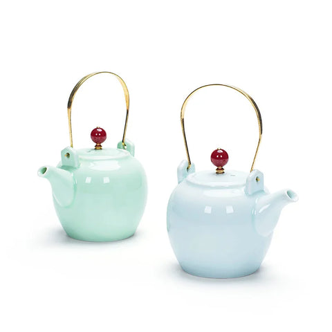 Celadon Handle Pot Porcelain TeaPot Home Ceramic Chinese Tea Set Simple Solid Color Hotel Restaurant Kettle about 310ML