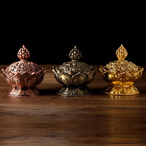 Lotus Flower Incense Burner Buddhism Buddha Holder Brass Mini Censer Incense Metal Craft Home Decoration