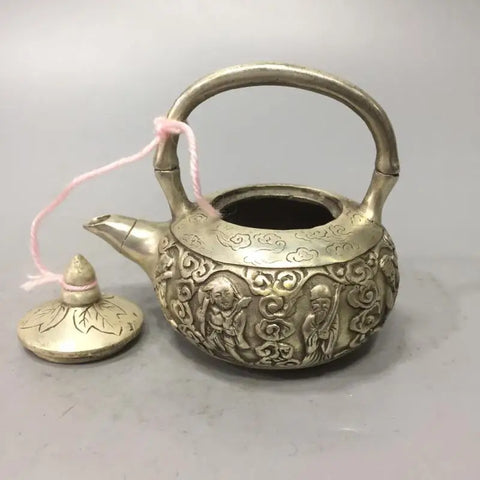 China white copper eight immortals set water tea pot Cupronickel Feng Shui Lucky Fortune Tabletop teapot Decoration