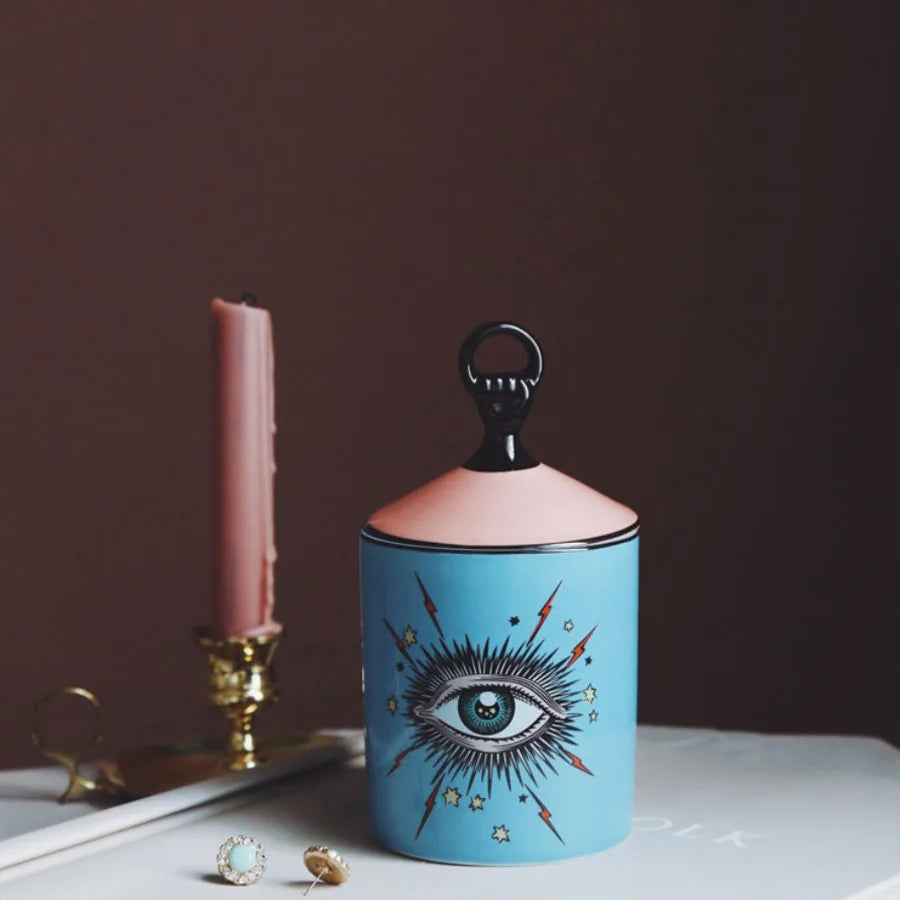 Big Eye Jar Starry Sky Incense Candle Holder with Hand Lid Aromatherapy Candle Jar Handmade Candleabra Home Decoration