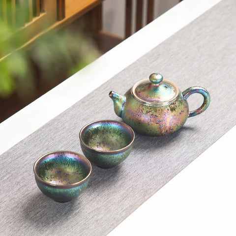 Jianzhan creative tea pot kiln change pottery pot with matching tea cup Chinese kungfu tea set