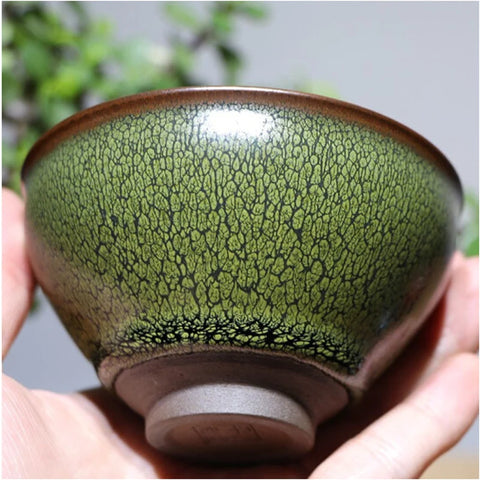 Jianzhan China Tianmu teacup Handmade Green coffee cup CeramicTemmoku Glaze Kung Fu Tea Master Cup intangible cultural heritage