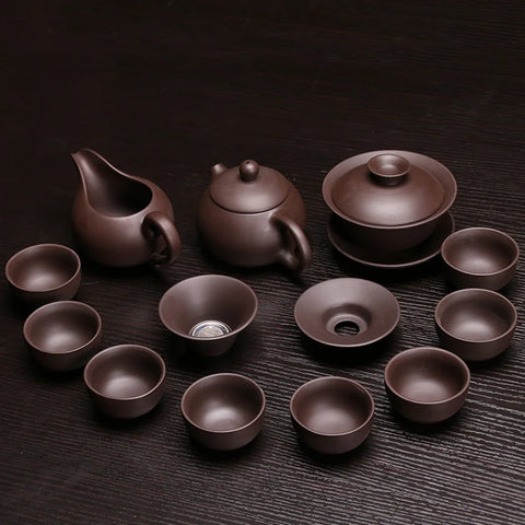 Hot Sale Ceramic Purple Clay Tea Set Kung Fu Pot Infuser Xishi Gaiwan Teapot Serving Cup Teacup Chinese Drinkware High Quality