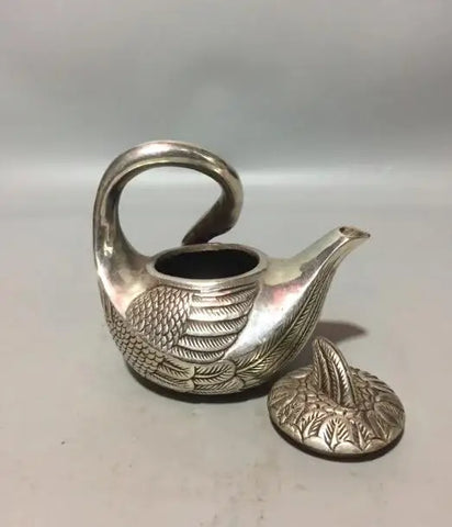 China collection archaize white copper swan teapot craft statue