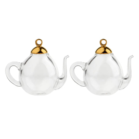 2Pcs Teapot Clear Glass Wishing Bottles Pendant Necklace Hair Rope Earrings Acc for Home Decor Birthday Charms Wedding Party