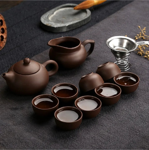 Ceramic Yixing purple sand Kung Fu tea set a teapot  eight cups of tea set teapot  teacup set