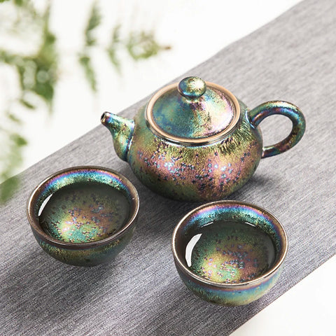 Jianzhan creative tea pot kiln change pottery pot with matching tea cup Chinese kungfu tea set