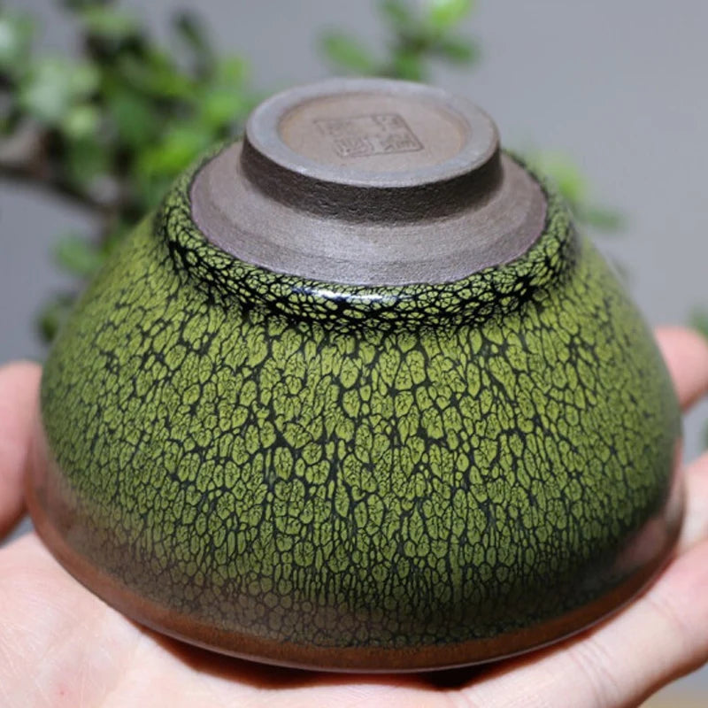 Jianzhan China Tianmu teacup Handmade Green coffee cup CeramicTemmoku Glaze Kung Fu Tea Master Cup intangible cultural heritage