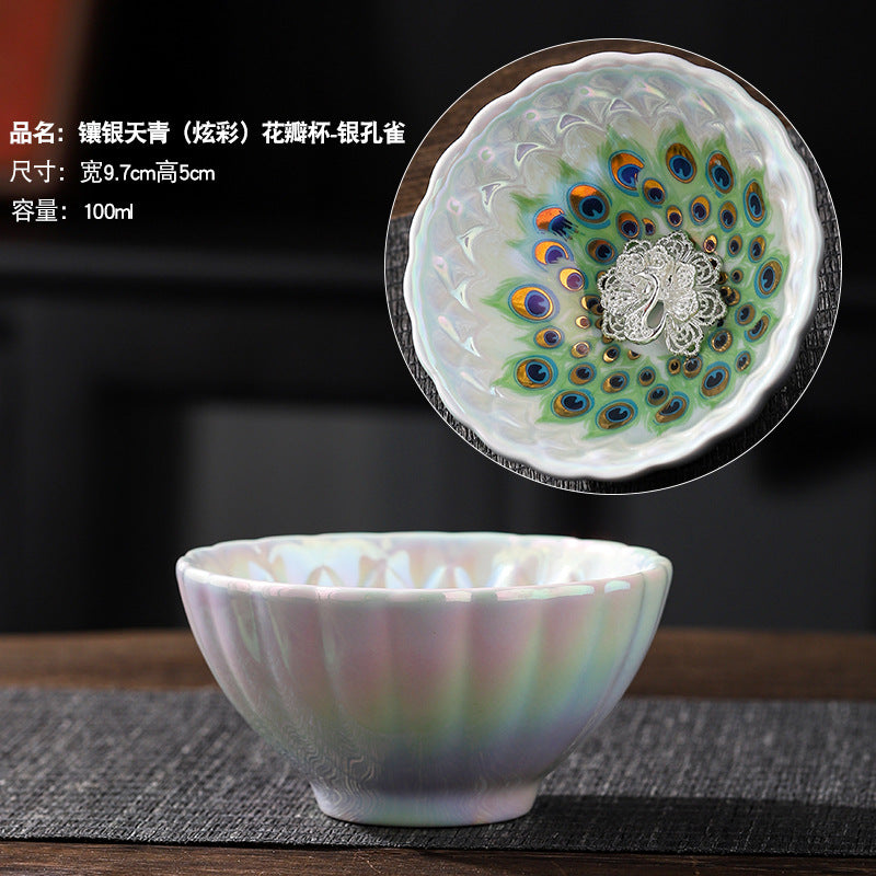 Colorful pearl glaze inlaid silver master cup, celadon large master cup