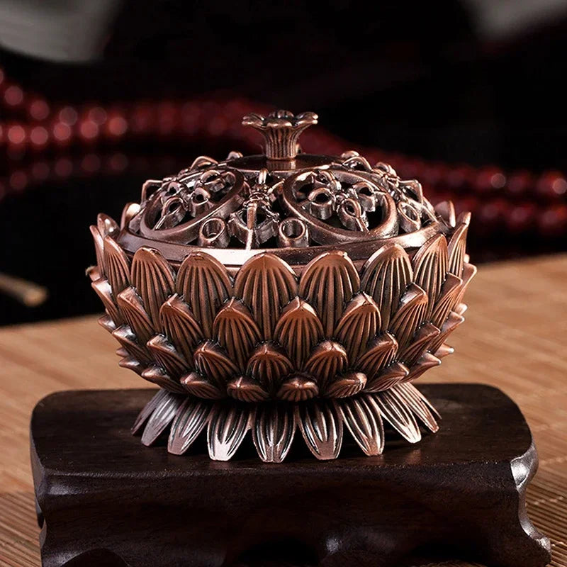 2024 Metal Mini Chinese Lotus Flower Incense Burner Zinc Alloy Buddhism Holder Burner Censer Incense Craft for Home Office Decor