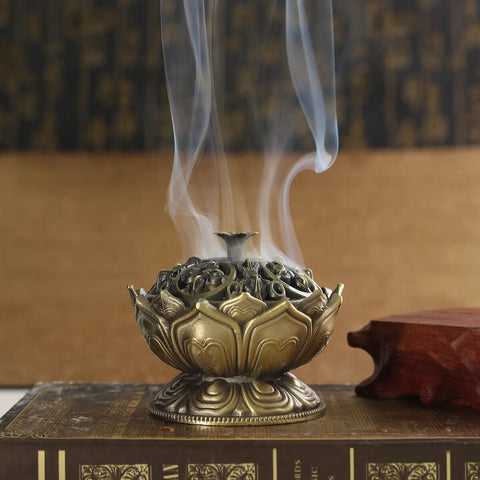 Chinese Lotus Cone Incense Burner Holder Flower Statue Censer Home Office Decor