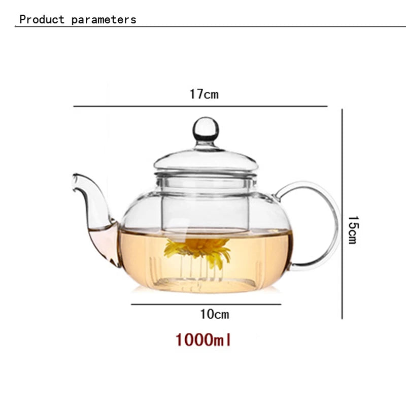 1000ml Heat Resistant Glass Tea Pot,Glass Teapot with Infuser Tea Leaf Herbal Coffee pot tea set Practical Bottle Flower TeaCup