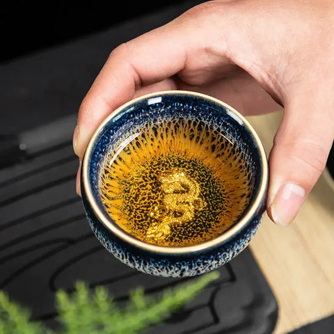 3D Lotus dragon phoenix GOLDFISH teacup the twele Chinese zodiac signs kung fu tea set small ceramic cups  porcelain coffee