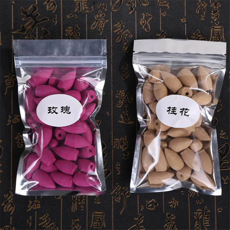 40pcs Natural Reflux Tower Incense Cones For Backflow Tower Accessories Colorful Incense Rose Lemon Sandalwood Tea Agarwood