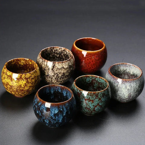 Temmoku Glaze Kung Fu Tea Cups, Ceramic Fambe Master Single Cup, Always-Standing Sub Jianzhan Glaze Change Dragon Egg, 120ml Cup