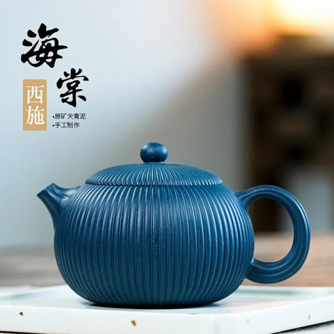 Chinese Yixing Asiatic Apple Tea  Beauties Handmade Purple Grit Azure Clay Teapot Customized Handicraft Gifts Set