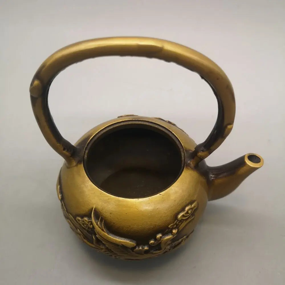 Chinese Antique Handmade Brass Dragon Pot Teapot Wine Pot Tea Ceremony