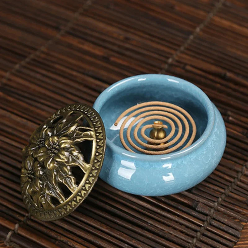 Fashion Lucky Home Decoration for Incense Black Glaze Disc Censer Ceramic Incense Burner Incense Seat Indoor Household