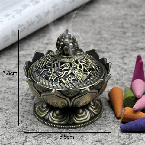 Lotus Flower Incense Burner Buddhism Buddha Holder Brass Mini Sandalwood Censer Incense Metal Craft Home Decoration