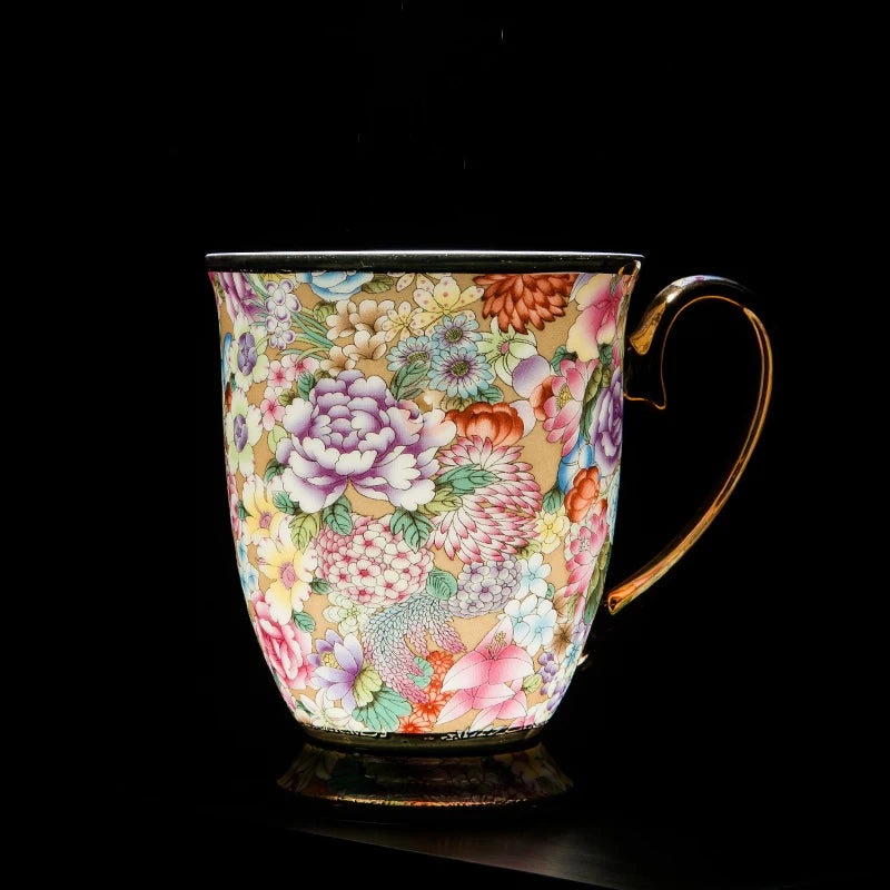 Enamel Colored Coffee Cup Milk Cup Tea Cup Ceramic Palace Style Office Cup Jingdezhen Bone Porcelain Mug