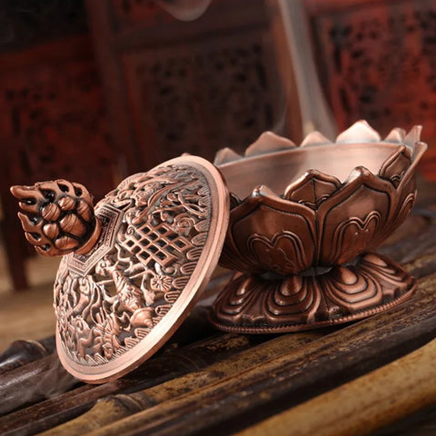 Small Incense Burner Lotus Zinc Alloy Antique Chinese Asian Style Lotus Flower Incense Holder Burner Pot