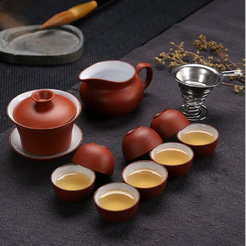 Ceramic Yixing purple sand Kung Fu tea set a teapot  eight cups of tea set teapot  teacup set