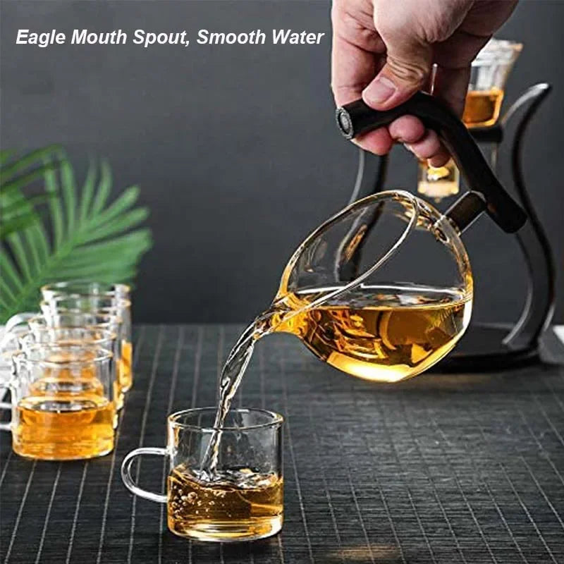 Lazy Kungfu Glass Tea Set Magnetic Water Diversion Rotating Cover Bowl Semi-Automatic Glass Teapot Suit (Glass teapot)