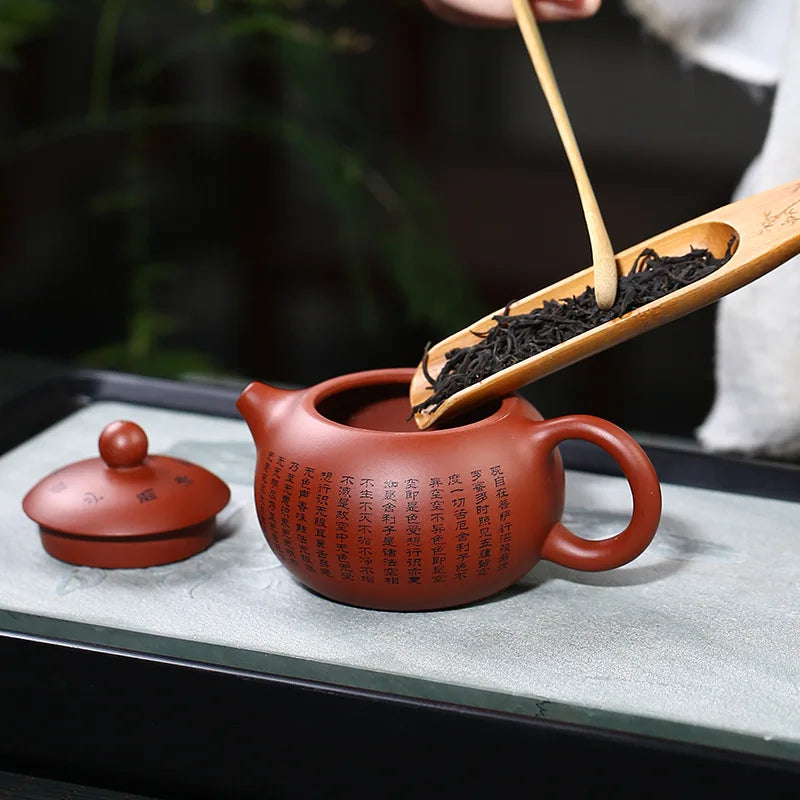 150ML Handcrafted Buddhist Scriptures Yixing Purple Clay Teapot Small Capacity Traditional Chinese Kettle Puer Oolong Tea Set