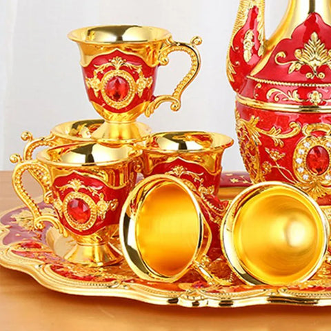 8-pieces Set Vintage Metal Wine Pot Set Household Luxury Wine Glass Afternoon Tea Drinking Set Wedding Party Gift to the Elderly