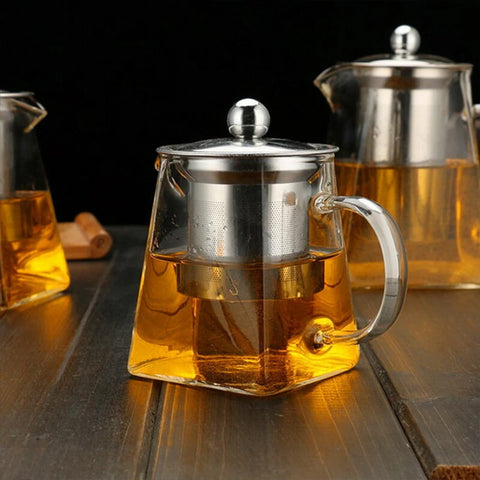 Heat Resistant Glass Teapot with Infuser Clear Kettle Square Filter Baskets for Flower Tea Herbal Pot Coffee  Milk Juice Contain