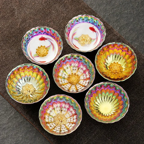 Kiln Baked Colorful Gold Inlaid Lotus Gilding Jianzhan Tea Cup Tea Savoring Cup Kung Fu Tea Cup Ceramic Household Master Cup