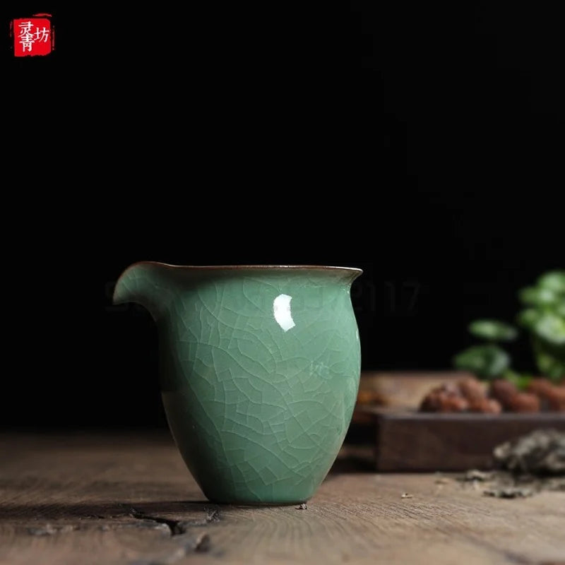 Chinese Longquan Celadon Ge and Di Kiln Glaze Handmade Fair Mug 190ml Cha Hai Teapot Points of Tea ware Kung Fu Tea Set