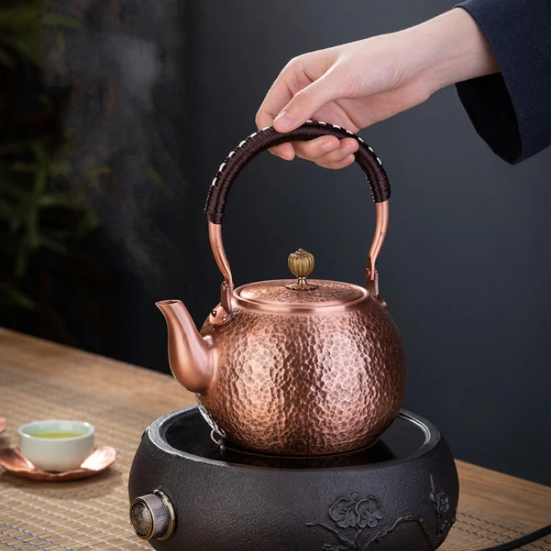 GIANXI Red Copper Teapot Chinese Tea Ceremony Handmade Pure Tea Kung Fu Tea Copper Teawear Retro Keep In Good Health Tea Kettle