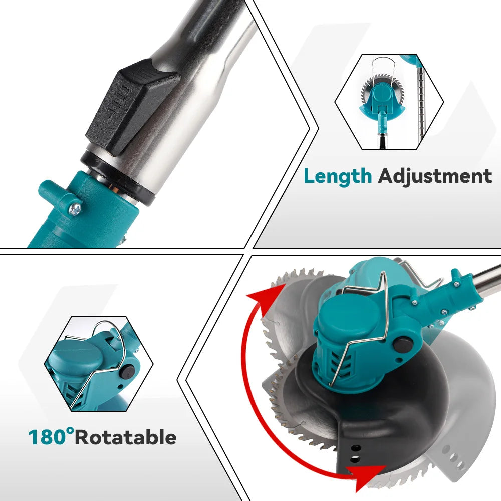 1500W Electric Lawn Mower Length Adjustable Foldable Cordless Handheld Rechargeable Garden Shrub Pruner For Makita 18V Battery