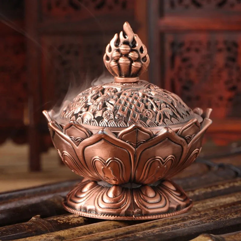 Small Incense Burner Lotus Zinc Alloy Antique Chinese Asian Style Lotus Flower Incense Holder Burner Pot