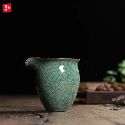 Chinese Longquan Celadon Ge and Di Kiln Glaze Handmade Fair Mug 190ml Cha Hai Teapot Points of Tea ware Kung Fu Tea Set