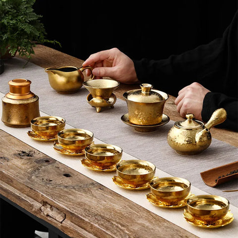 Wedding Gift 24k Gold-plated Tea Set Luxury Kung Fu Teaset High-end Bone China Teapot And Teacup Set Travel Tea Set Home Decor