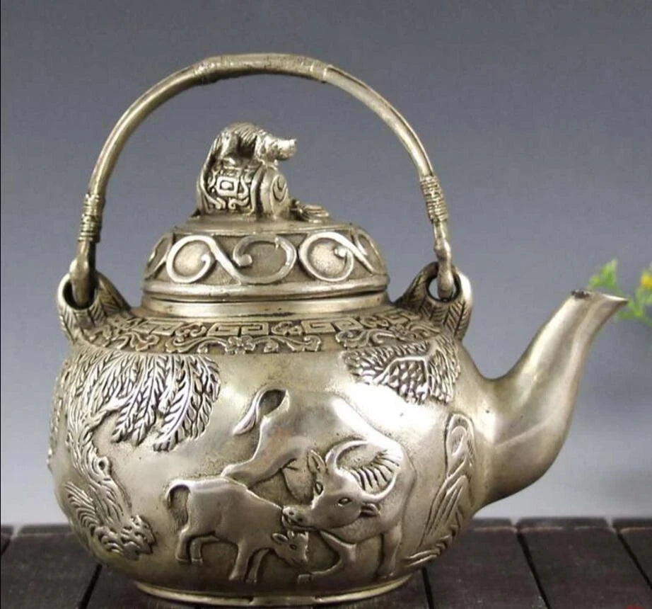 Copper Statue White copper handicraft teapot decoration buffalo pot