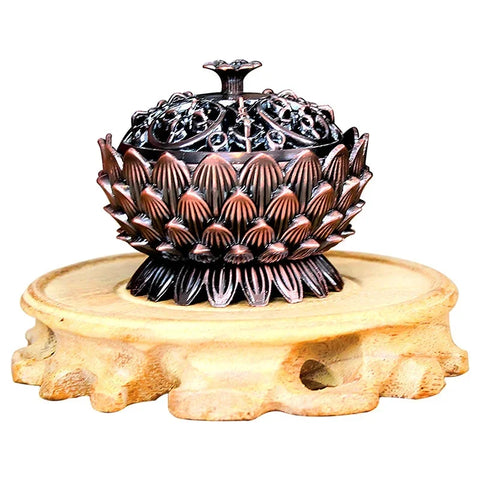 2024 Metal Mini Chinese Lotus Flower Incense Burner Zinc Alloy Buddhism Holder Burner Censer Incense Craft for Home Office Decor