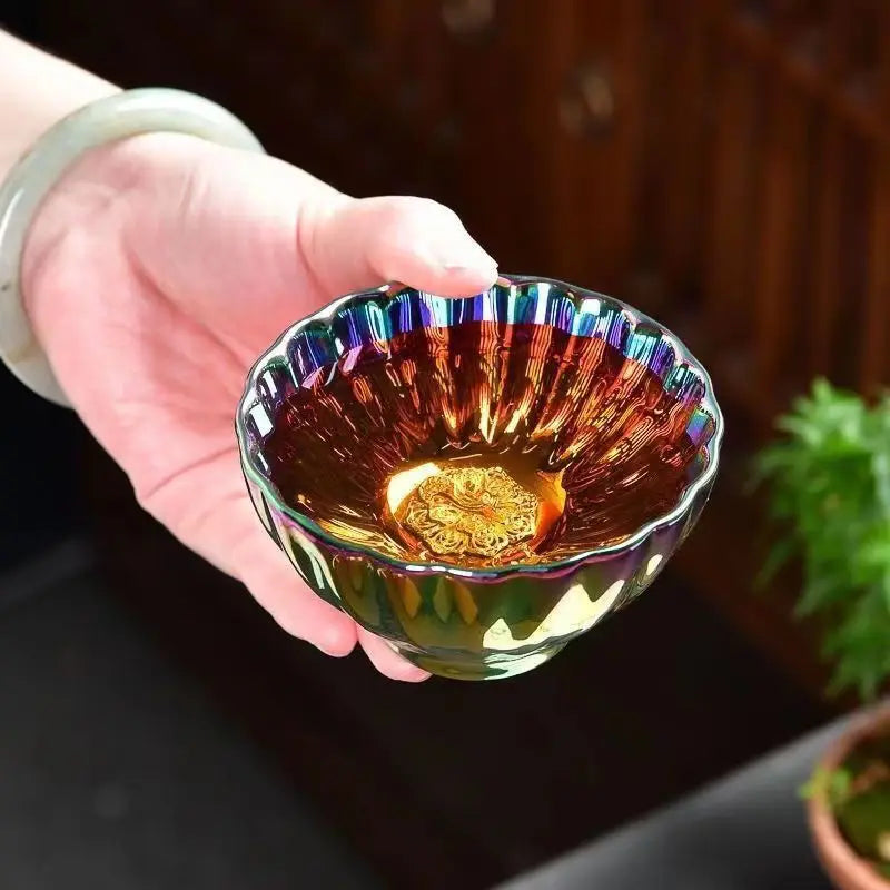 Modeling unique Colorful gilded gold Jianzhan tea cup,Top Grade Chinese Porcelain TeaCup, ceramic tea set Puer cup set