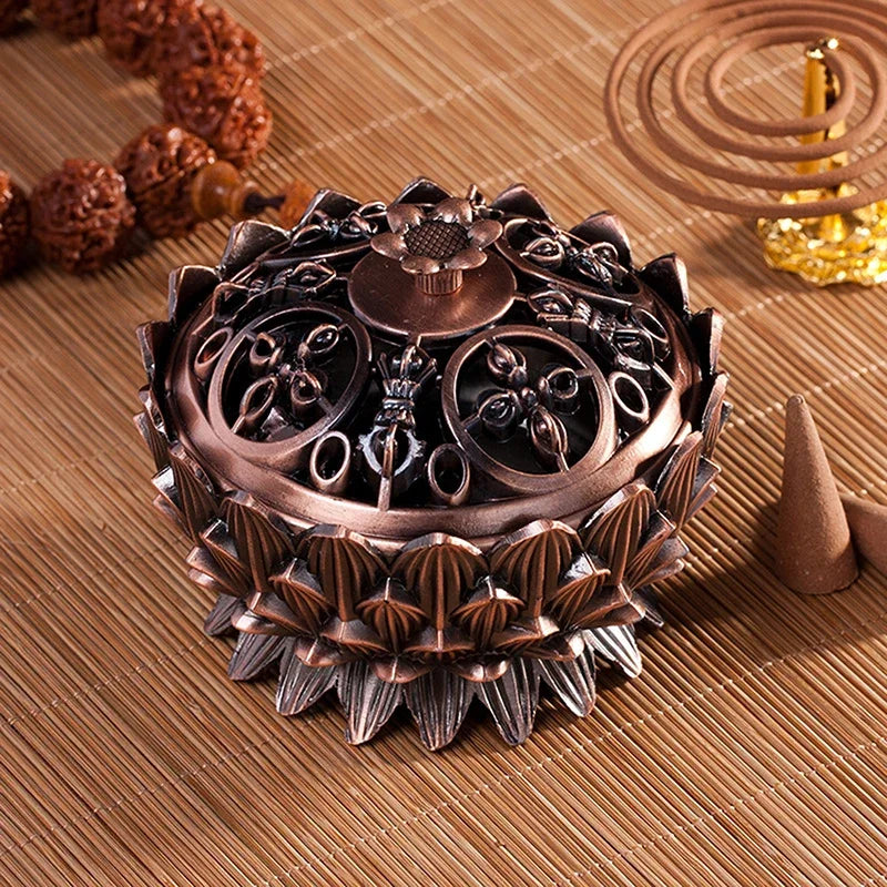 Incense Burner Lotus Flower Shape Censer Zinc Alloy Buddhism Buddha Holder Burner Chinese Style Home Office Decoration