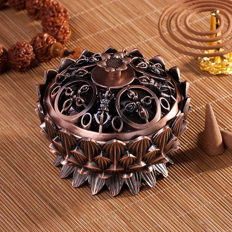 Incense Burner Lotus Flower Shape Censer Zinc Alloy Buddhism Buddha Holder Burner Chinese Style Home Office Decoration