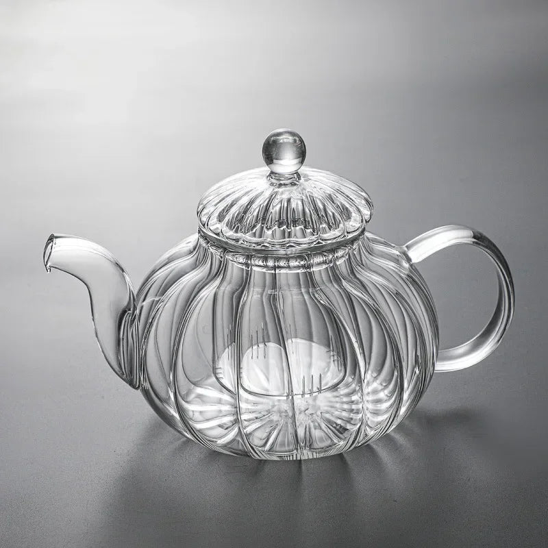 Heat-Resistant Transparent Glasses Scented Teapot Complete Set Glass Kungfu Tea Filter Creative Striped Pumpkin Pot Boil Water