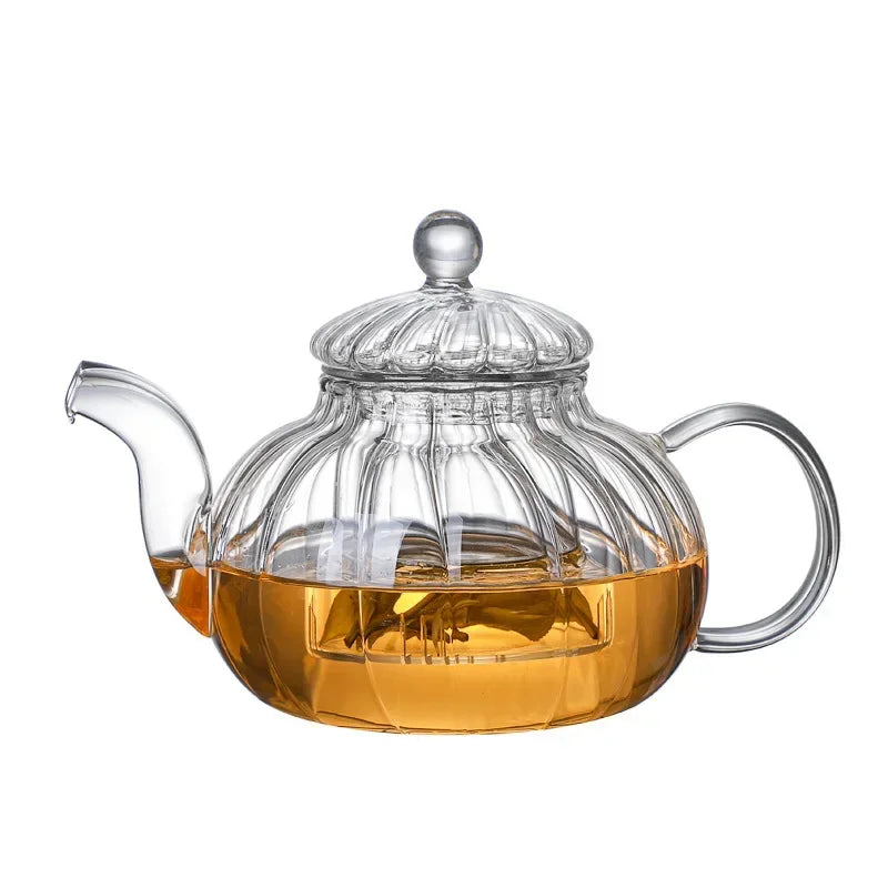 Heat-Resistant Transparent Glasses Scented Teapot Complete Set Glass Kungfu Tea Filter Creative Striped Pumpkin Pot Boil Water