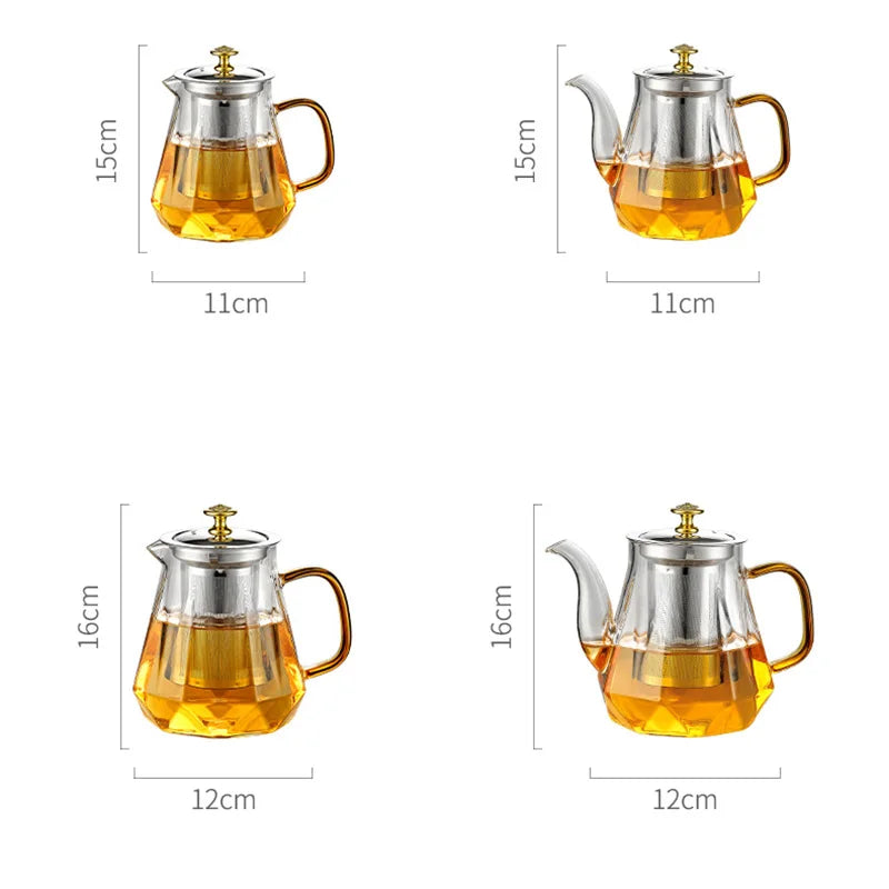 Glass Teapot Heat Resistant Tea pot with Stainless Steel Tea Infuser Clear Tea Kettle Home Coffee Flower Tea Glass Bottle