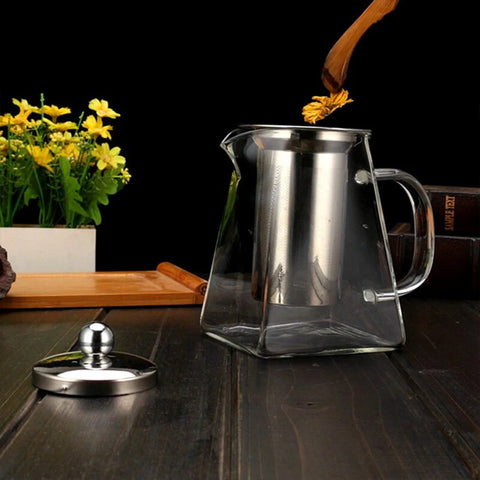 Heat Resistant Glass Teapot with Infuser Clear Kettle Square Filter Baskets for Flower Tea Herbal Pot Coffee  Milk Juice Contain